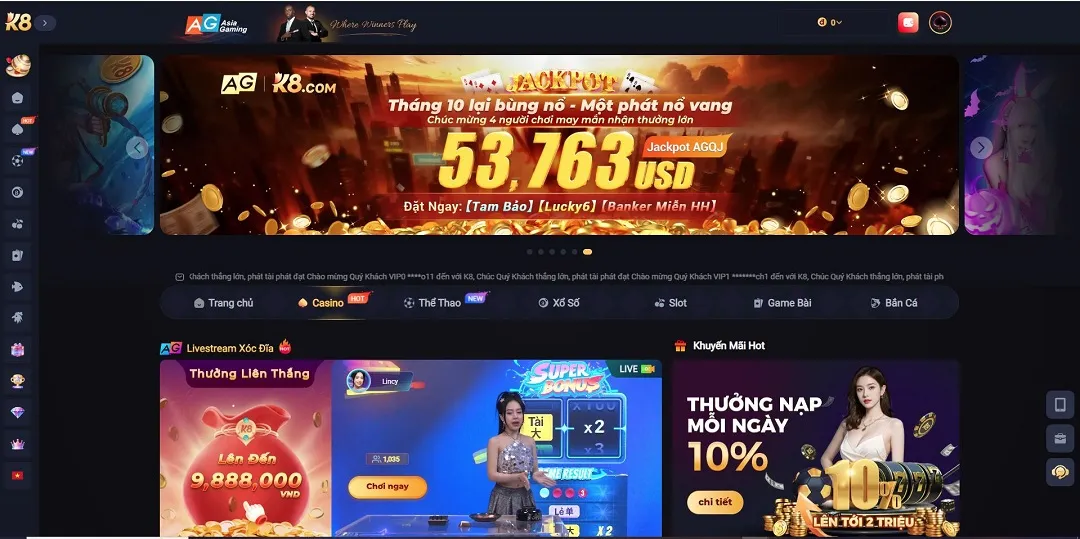 Giao diện K8 Casino được thiết kế thân thiện với người dùng